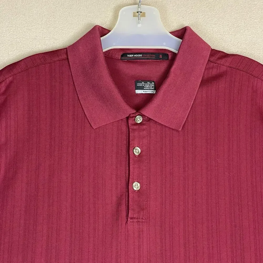 Nike Tiger Woods Polo Shirt Mens XL‎ Burgundy Dri-Fit Short Sleeve Regular Fit